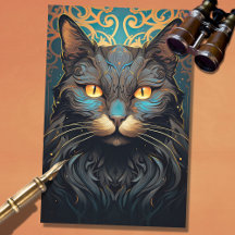 Art nouveau Cat 3 Decoupage Papper