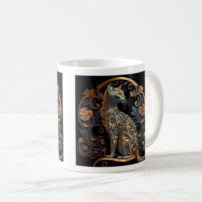 Art nouveau Cat Classic Mugg, 11 oz Kaffemugg (Framsida höger)