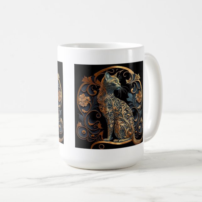Art nouveau Cat Classic Mugg, 15 oz Kaffemugg (Framsida höger)