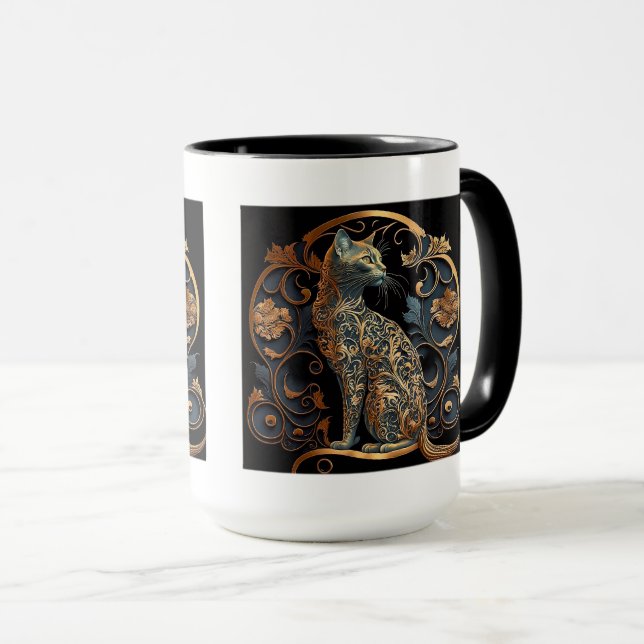 Art nouveau Cat Combo Mugg, 15 oz Mugg (Framsida höger)