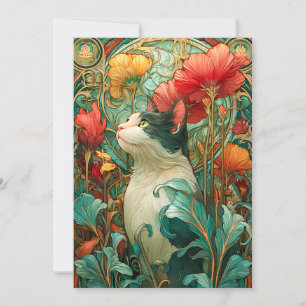 Art nouveau Cat Julkort