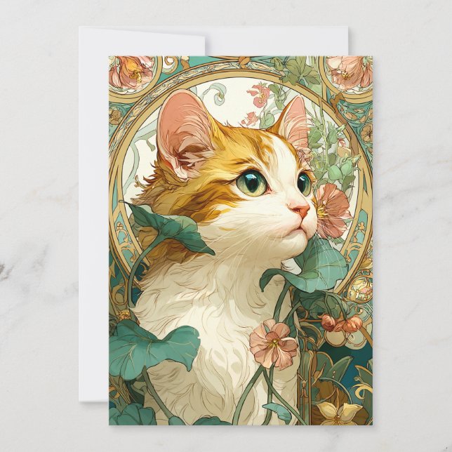 Art nouveau Cat Julkort (Framsida)