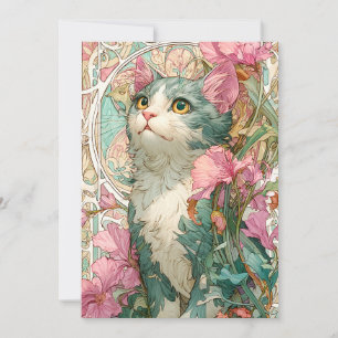 Art nouveau Cat Julkort