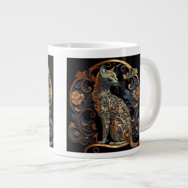 Art nouveau Cat Jumbo Mugg (Framsida höger)