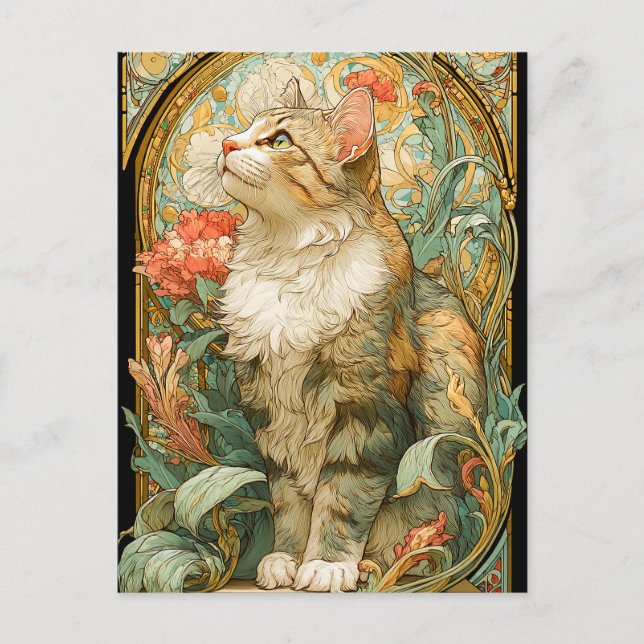 Art nouveau Cat Vykort (Framsida)