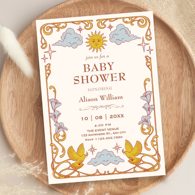 Art nouveau Celestial baby shower Inbjudningar (Skapare uppladdad)