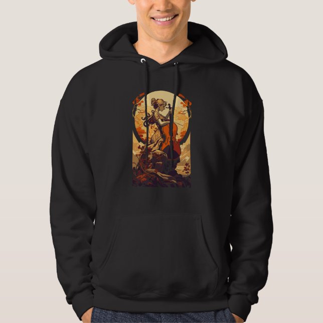 Art Nouveau Cello Girl Beautiful Cello Player Hoodie (Framsida)