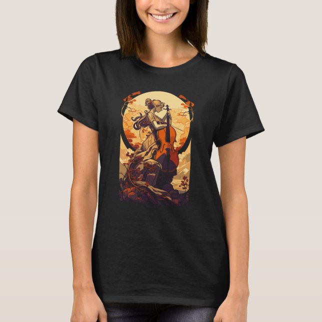 Art Nouveau Cello Girl Beautiful Cello Player T Shirt (Framsida)