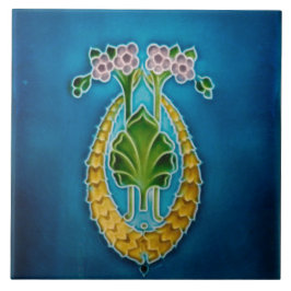 Art Nouveau ceramic fireplace wall tile blue Kakelplatta