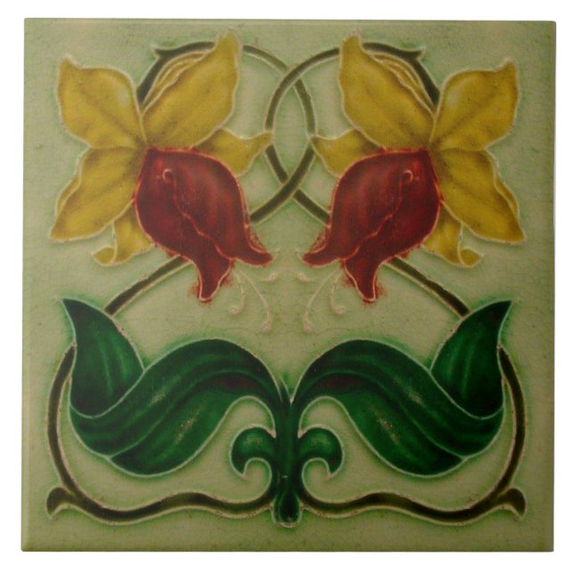 Art Nouveau ceramic fireplace wall tile Kakelplatta (Framsidan)