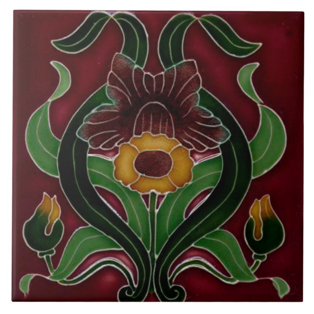 Art Nouveau Ceramic Fireplace Wall Tile Kakelplatta (Framsidan)