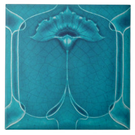 Art nouveau ceramic tile blue kakelplatta