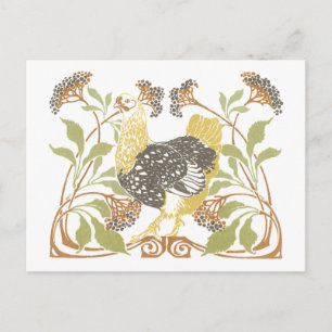 Art nouveau Chickens Vykort