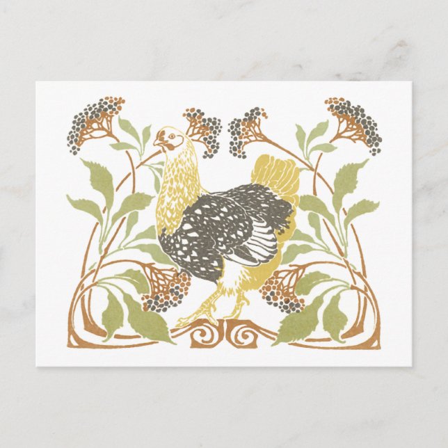 Art nouveau Chickens Vykort (Framsida)