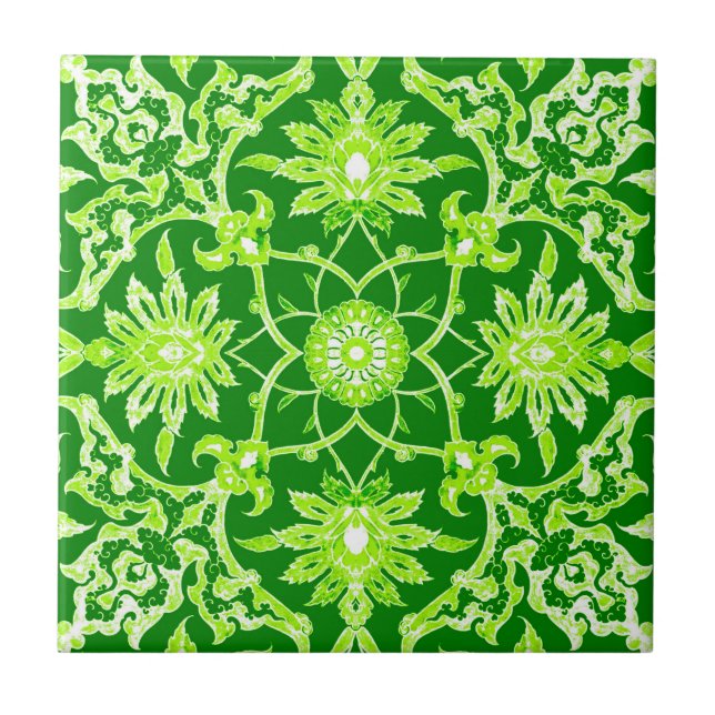 Art nouveau Chinese Mönster - Emerald Grönt Kakelplatta (Framsidan)