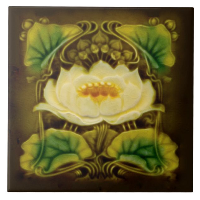 Art nouveau Chocolate Marsden Majolica Blommigt Ti Kakelplatta (Framsidan)