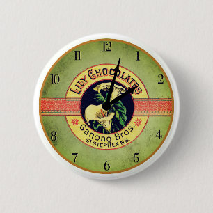 Art nouveau choklad reklam klocka knapp