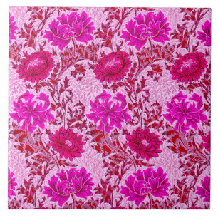 Art nouveau Chrysanthemums, Burgundy and Rosa Kakelplatta