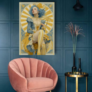 Art Nouveau Cirkusaffisch i Blått och Gult Poster