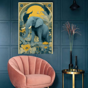 Art Nouveau Cirkusaffisch i Blått och Gult Poster