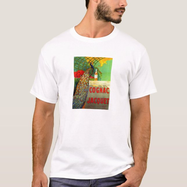 Art nouveau Cognac Ad med Peacock T Shirt (Framsida)
