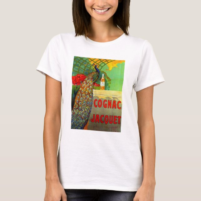 Art nouveau Cognac Ad med Peacock T Shirt (Framsida)