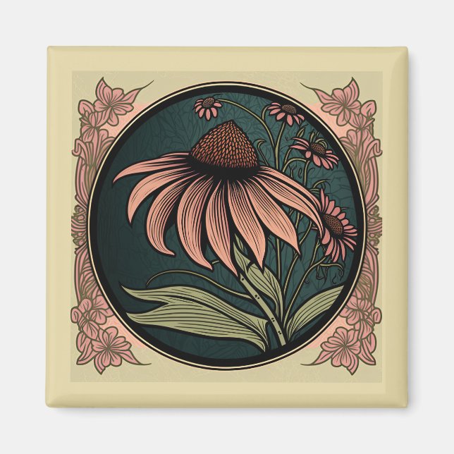 Art nouveau Coneflower Magnet (Framsidan)