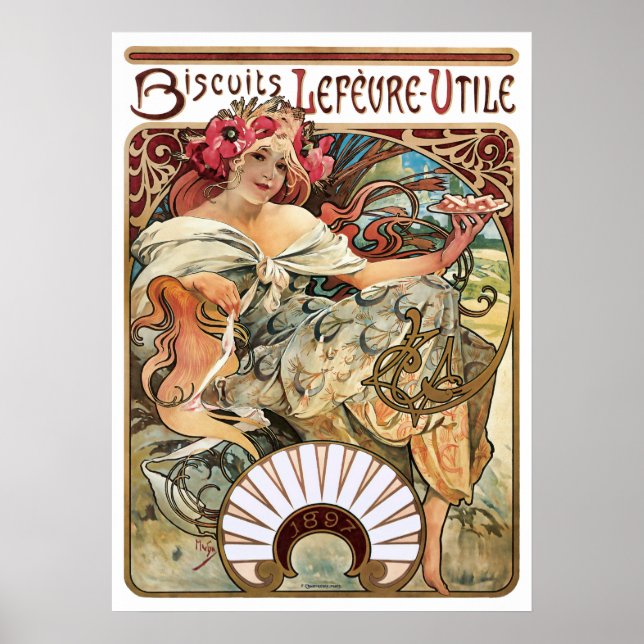 Art nouveau Cookie-reklam från Alphonse Mucha Poster (Framsidan)