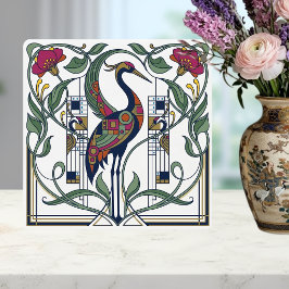 Art Nouveau Crane Floral Geometric Pattern Ceramic Kakelplatta