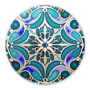 Art nouveau Cream Aqua Blue Geometric Knopp