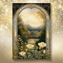 Art nouveau Cream Blommigt Blue i Guld Ephemera 2A