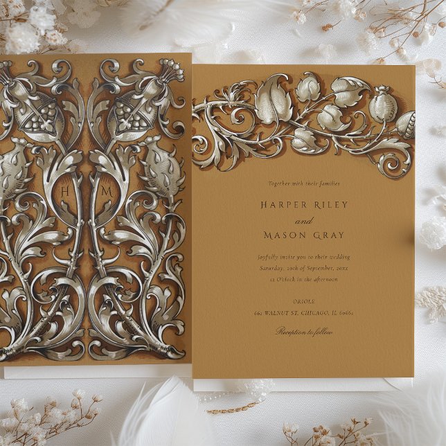 Art nouveau Cream Elegance Bröllop Inbjudningar (Skapare uppladdad)