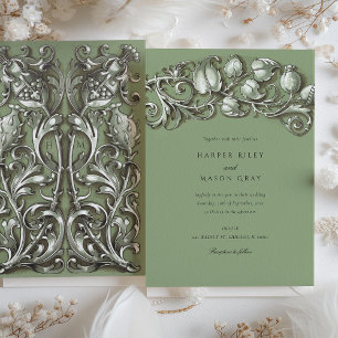 Art nouveau Cream Elegance Bröllop Inbjudningar