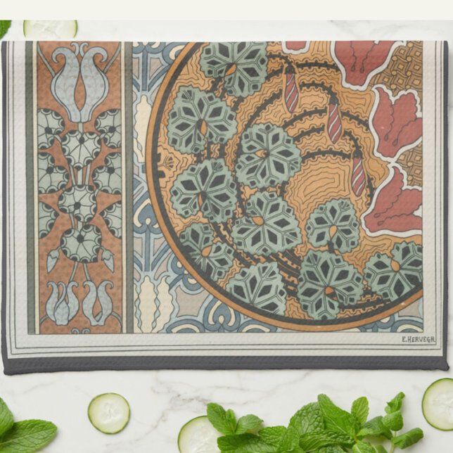 Art nouveau Cyclamen floral Eugene Grasset elegant Kökshandduk (Skapare uppladdad)