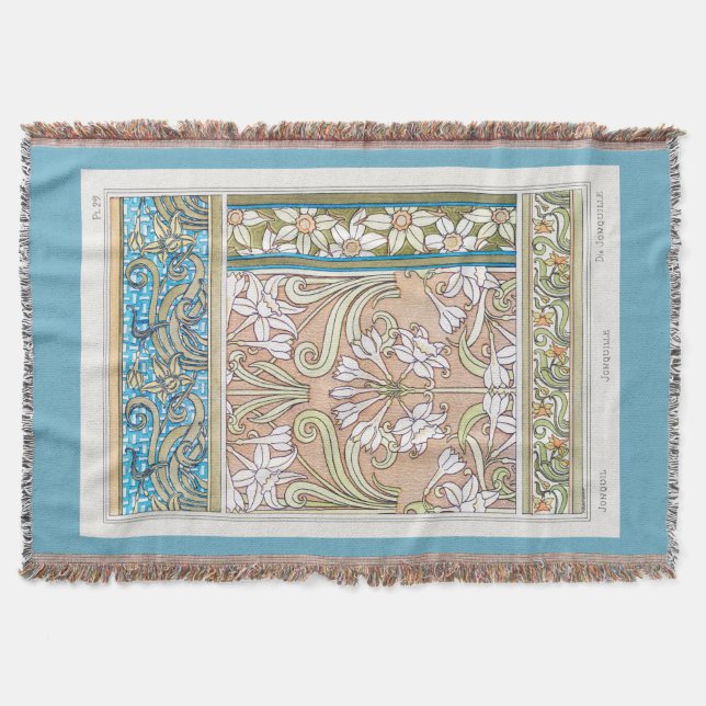 Art nouveau daffodil Verneui Textil blommigt art Filt (Framsidan)