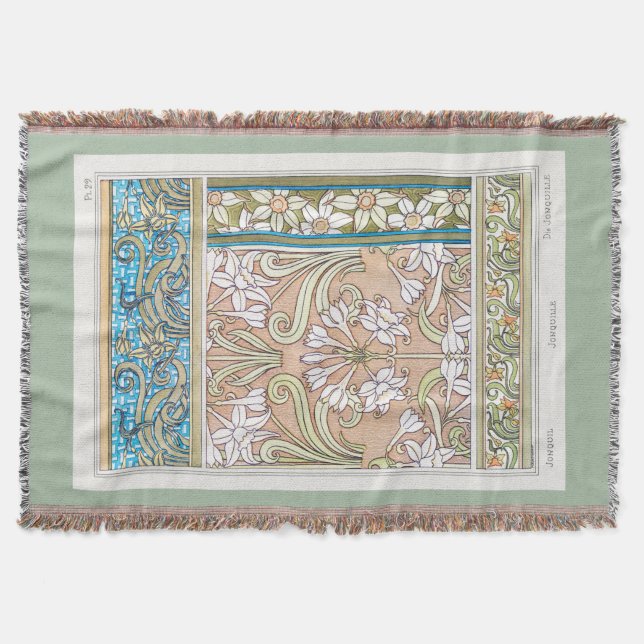 Art nouveau daffodil Verneui Textil blommigt art Filt (Framsidan)