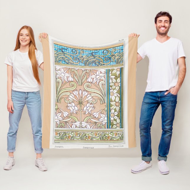 Art nouveau daffodil Verneui Textil blommigt art Fleecefilt (På plats)