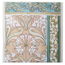 Art nouveau daffodil Verneui Textil blommigt art