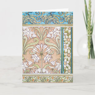 Art nouveau daffodil Verneui Textil blommigt art Kort