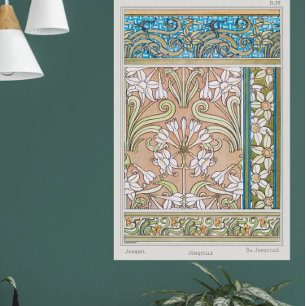 Art nouveau daffodil Verneui Textil blommigt art Poster