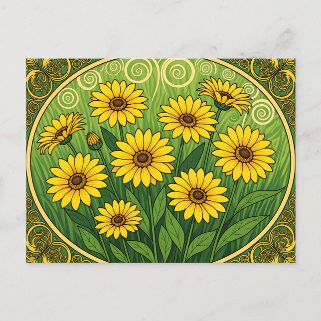 Art Nouveau Daisies Vykort (Framsida)