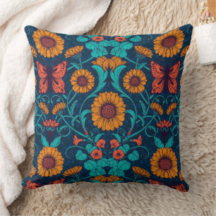 Art nouveau daisy i blått och gult kudde
