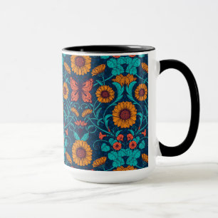 Art nouveau daisy i blått och gult mugg
