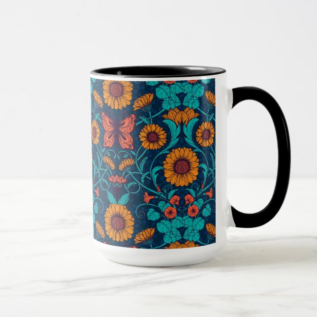 Art nouveau daisy i blått och gult mugg (Höger)