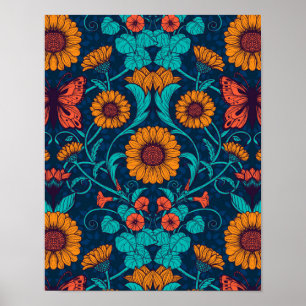 Art nouveau daisy i blått och gult poster