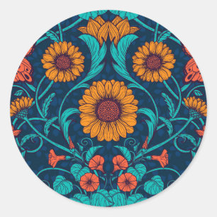 Art nouveau daisy i blått och gult runt klistermärke
