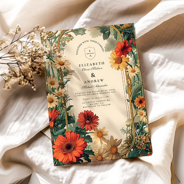 Art nouveau Daisy Ram Bröllop Inbjudningar (Skapare uppladdad)