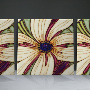 Art nouveau Daisy Seamless lila grönt blommigt Kakelplatta