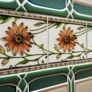 Art nouveau Daisy Sömlösa blommigtar Kakelplatta