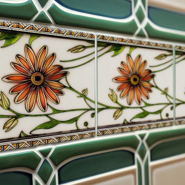 Art nouveau Daisy Sömlösa blommigtar Kakelplatta (Skapare uppladdad)